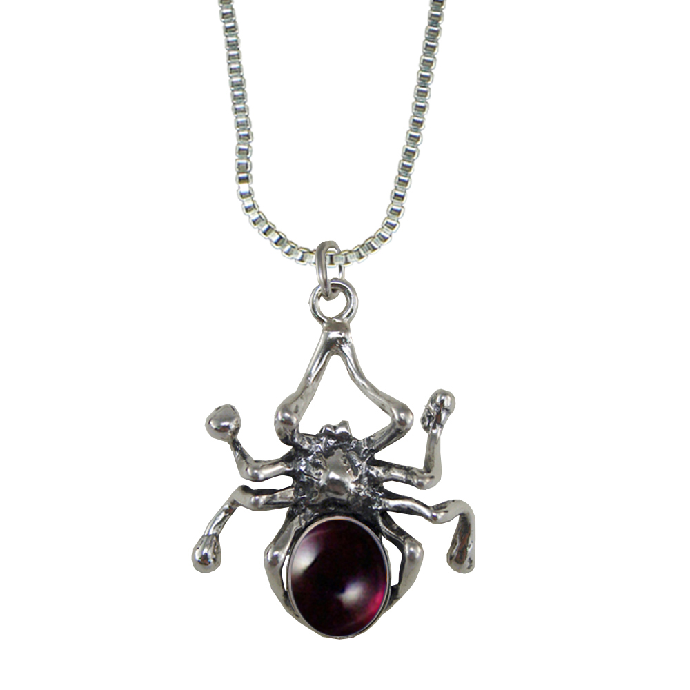 Sterling Silver Spider Pendant With Garnet